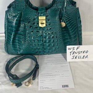 VINTAGE BRAHMIN ORIGINAL GREEN PEACOCK ELISA LEATHER SHOULDER BAG/PURSE-EUC